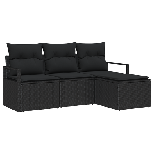 Set di Divani da Giardino  di 4 Pezzi con Cuscini Rattan Polietilene Nero