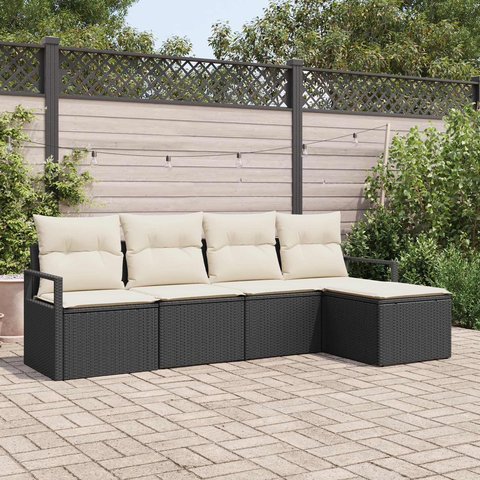 Set di Divani da Giardino  5 Pezzi con Cuscini Nero Polyrattan