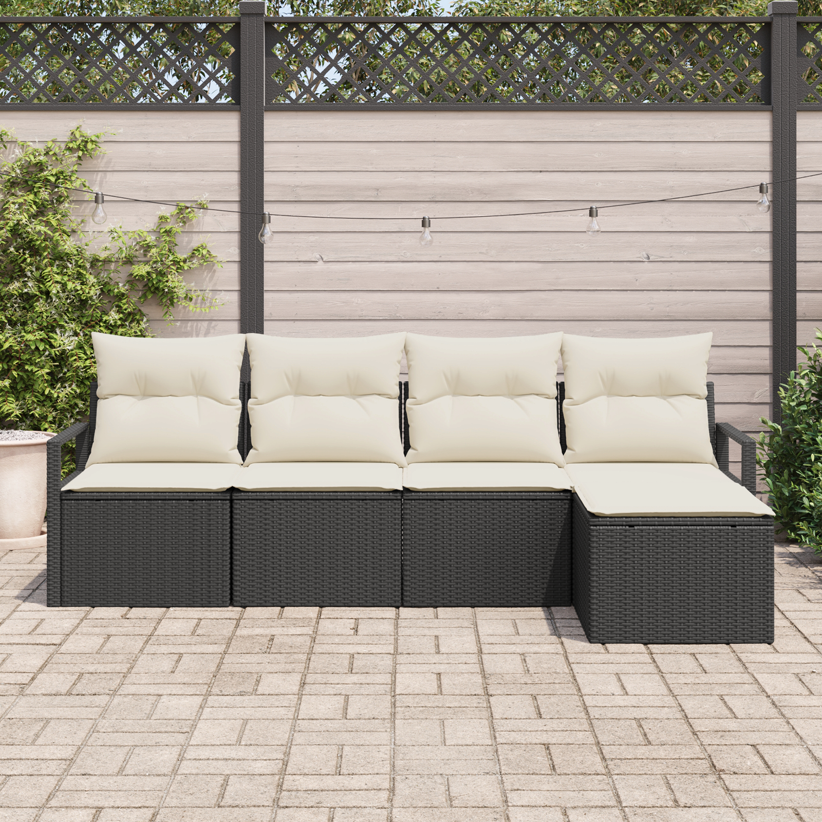 Set di Divani da Giardino  5 Pezzi con Cuscini Nero Polyrattan