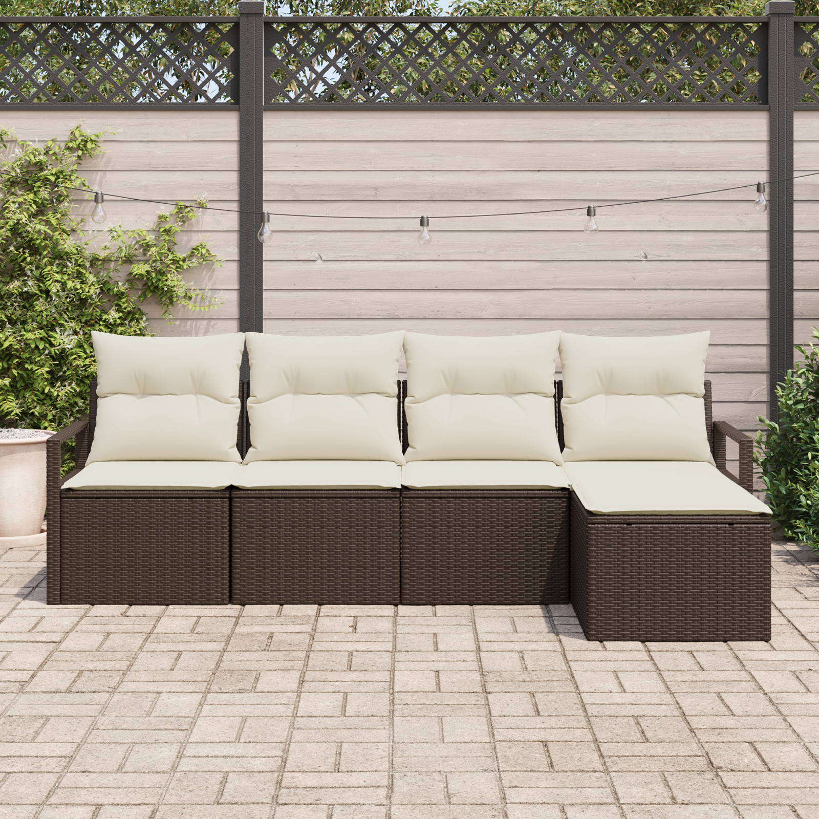 Set di Divani da Giardino a 5 Pezzi con Cuscini Marrone in Polyrattan
