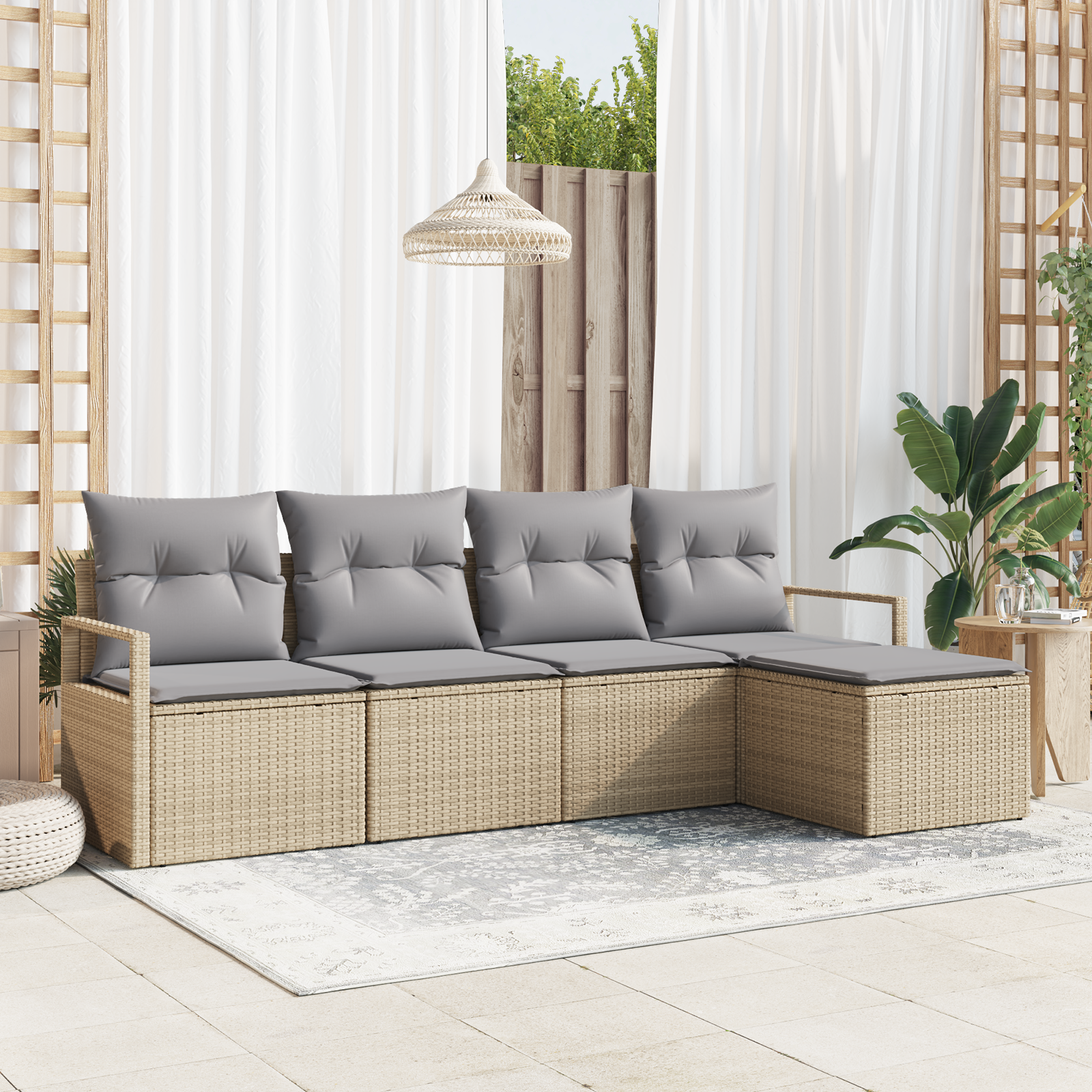 Set Divano Giardino da 5 Pezzi con Cuscini Beige Polyrattan