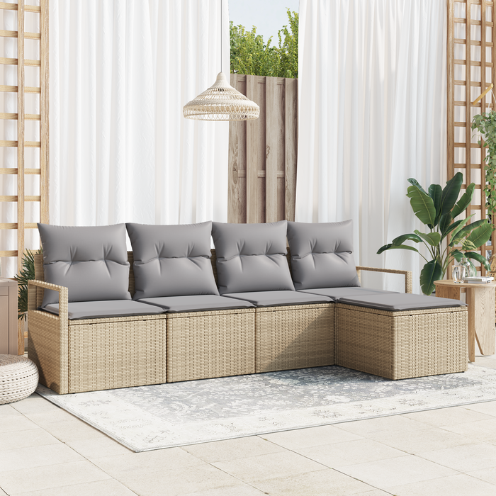 Set Divano Giardino da 5 Pezzi con Cuscini Beige Polyrattan