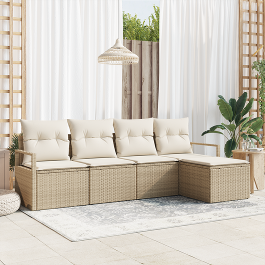 Set di Divani da Giardino 5 Pezzi con Cuscini Beige in Rattan Poli
