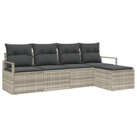 Set Divano da Giardino 5 Pezzi con Cuscini Grigio Chiaro Polyrattan