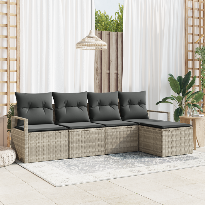 Set Divano da Giardino 5 Pezzi con Cuscini Grigio Chiaro Polyrattan