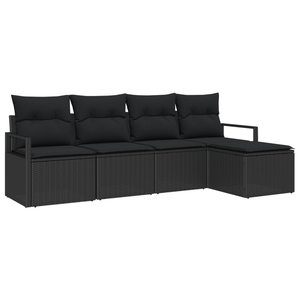 Set di divani da giardino a 5 pezzi con cuscini in rattan nero