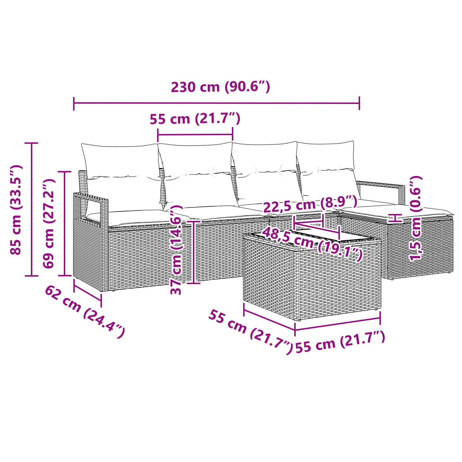 Set di Divani da Giardino  con Cuscini in Rattan Pollo Marrone