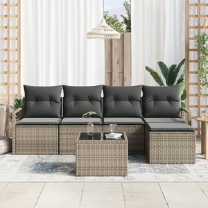 Set di divani da giardino composto da 5 pezzi con cuscini in polyrattan nero