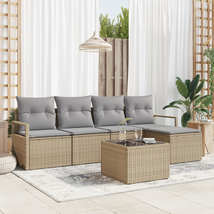Set divani giardino  6 pezzi con cuscini in polyrattan nero