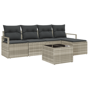 Set Divano da Giardino  6 Pezzi con Cuscini Grigio Polyrattan