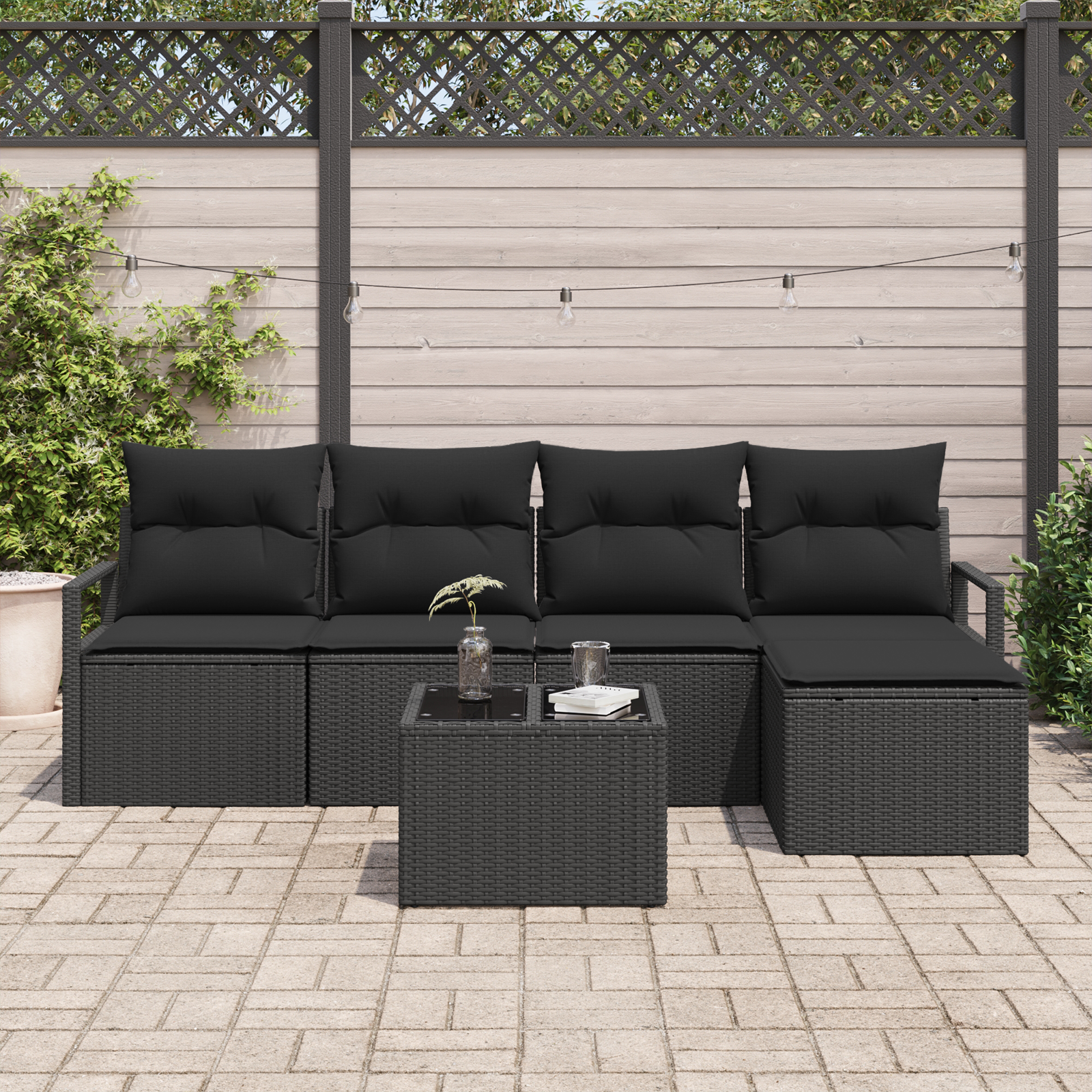 Set di Divani da Giardino  6 Pezzi con Cuscini Beige Polyrattan