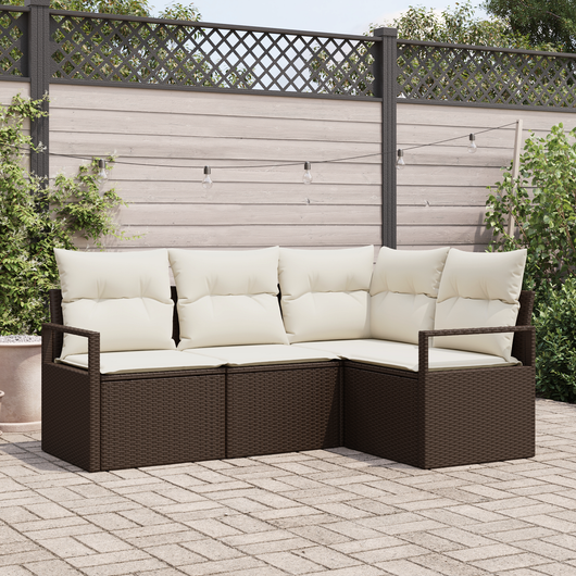 Set Divano da Giardino 4 Pezzi con Cuscini Marrone Rattan Poliestere