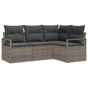 Set di Divani da Giardino 4 Pezzi con Cuscini Grigio Rattan Sintetico