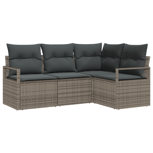 Set di Divani da Giardino 4 Pezzi con Cuscini Grigio Rattan Sintetico