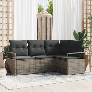 Set di Divani da Giardino 4 Pezzi con Cuscini Grigio Rattan Sintetico