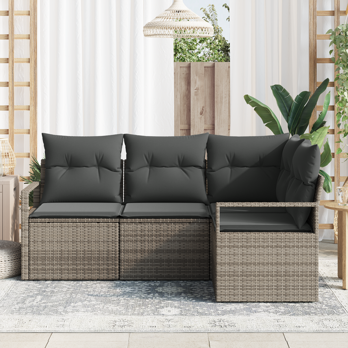 Set di Divani da Giardino 4 Pezzi con Cuscini Grigio Rattan Sintetico