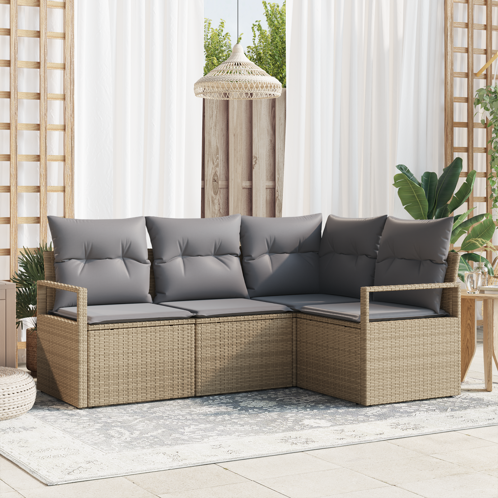 Divano da Giardino Angolare Set di 3 Beige e grigio