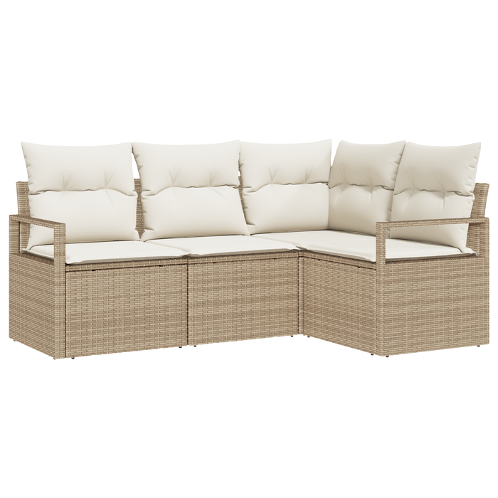 Set di divani da giardino  4 pezzi con cuscini Beige Polyrattan