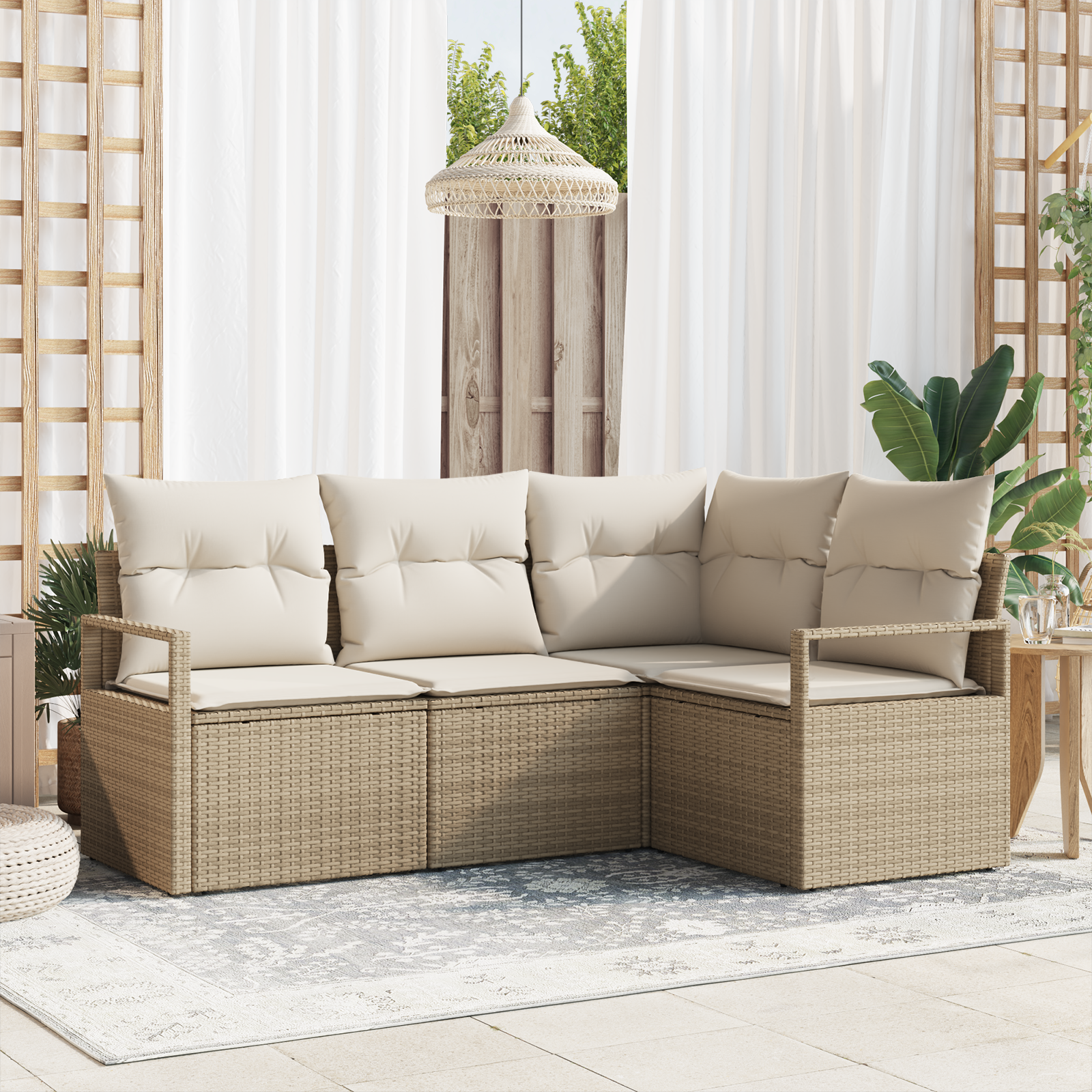 Set di divani da giardino  4 pezzi con cuscini Beige Polyrattan