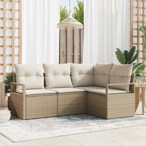 Set di divani da giardino  4 pezzi con cuscini Beige Polyrattan