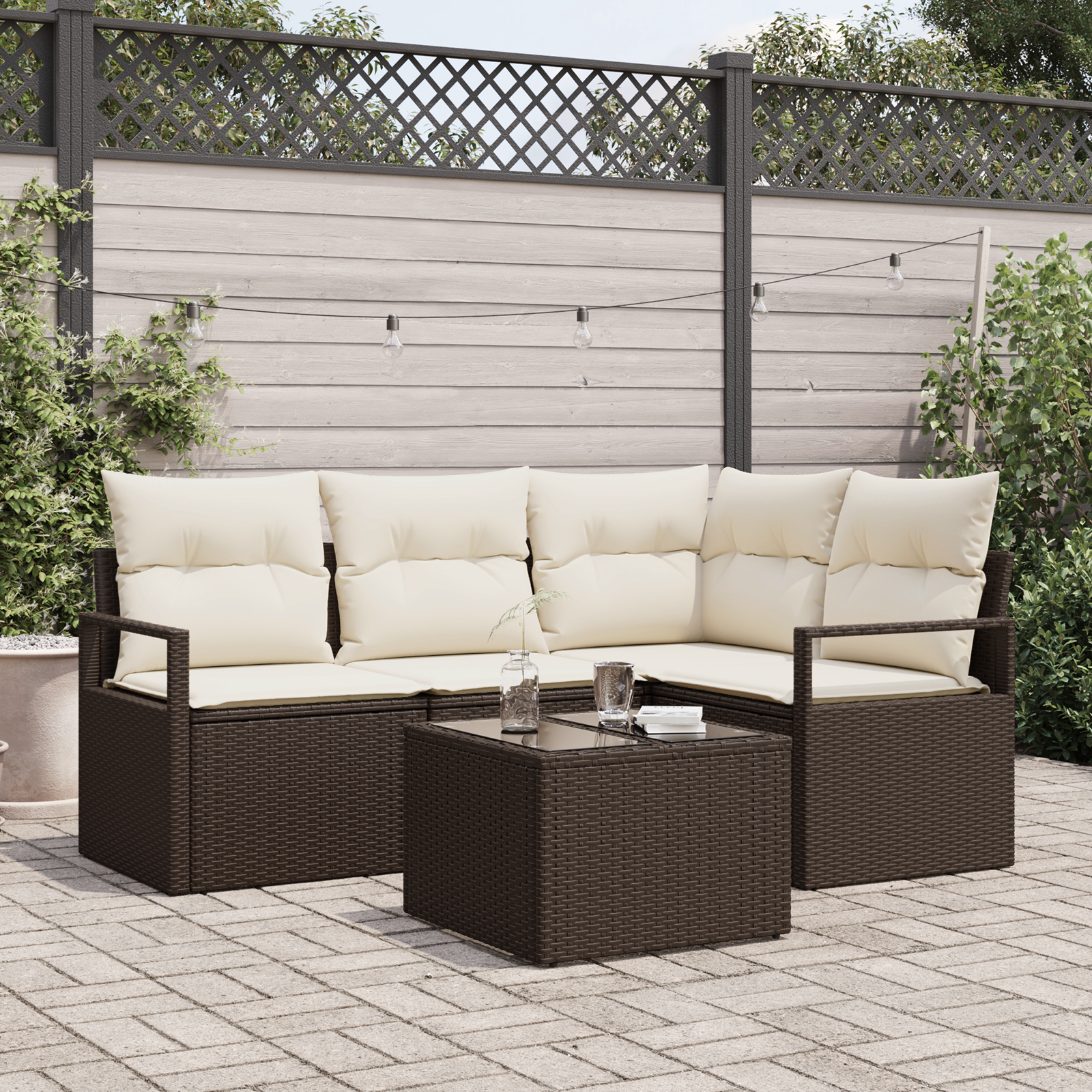 Set di divani da giardino 4 pezzi con cuscini in grigio polyrattan