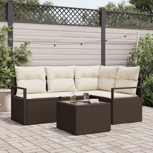 Set di divani da giardino 4 pezzi con cuscini in grigio polyrattan