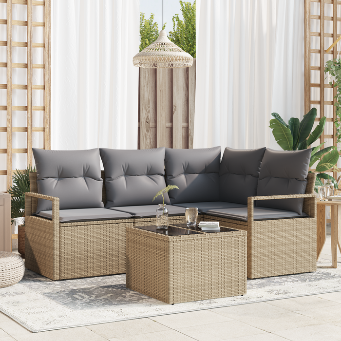 Set di divani da giardino  con cuscini in rattan poliestere nero