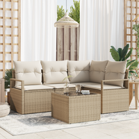 Set di divani da giardino  5 pezzi con cuscini in polyrattan marrone