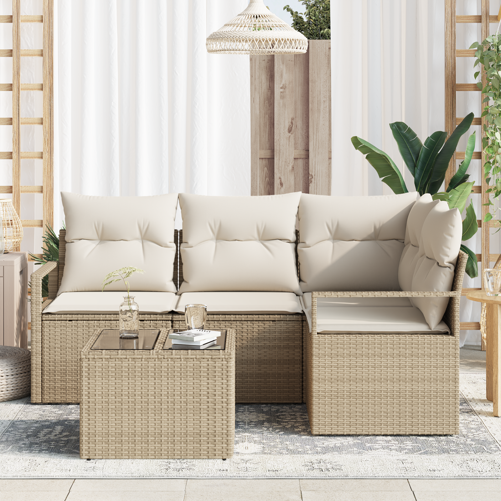 Set di divani da giardino  5 pezzi con cuscini in polyrattan marrone