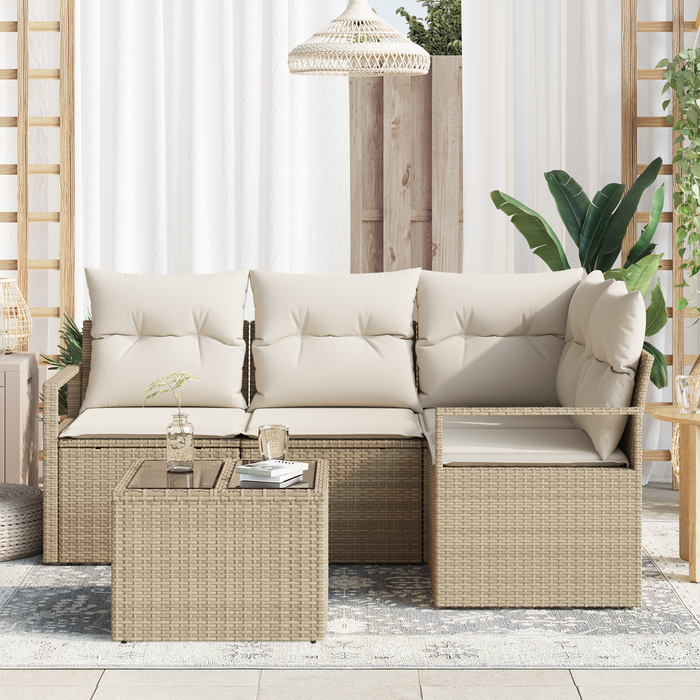 Set di divani da giardino  5 pezzi con cuscini in polyrattan marrone