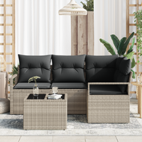 Set divano da giardino  5 pezzi con cuscini Grigio Rattan Sintetico
