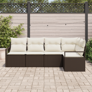 Set divano da giardino a 5 pezzi con cuscini marrone in rattan sintetico