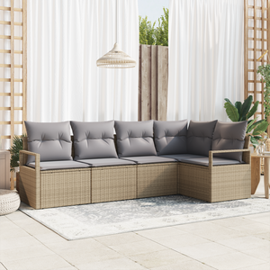 Set divano da giardino  5 pezzi con cuscini beige polyrattan
