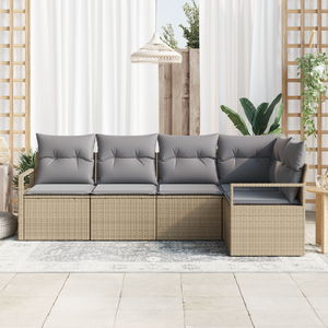 Set divano da giardino  5 pezzi con cuscini beige polyrattan