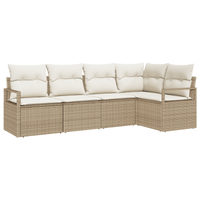 Set Divano da Giardino 5 Pezzi con Cuscini Beige Polyrattan