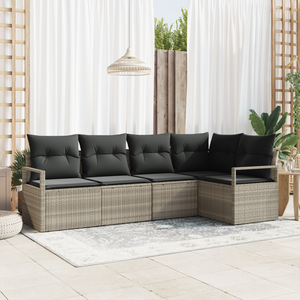 Set divano da giardino  a 5 pezzi con cuscini grigio chiaro polyrattan