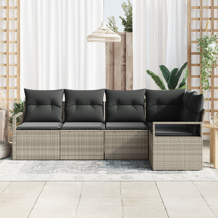 Set divano da giardino  a 5 pezzi con cuscini grigio chiaro polyrattan