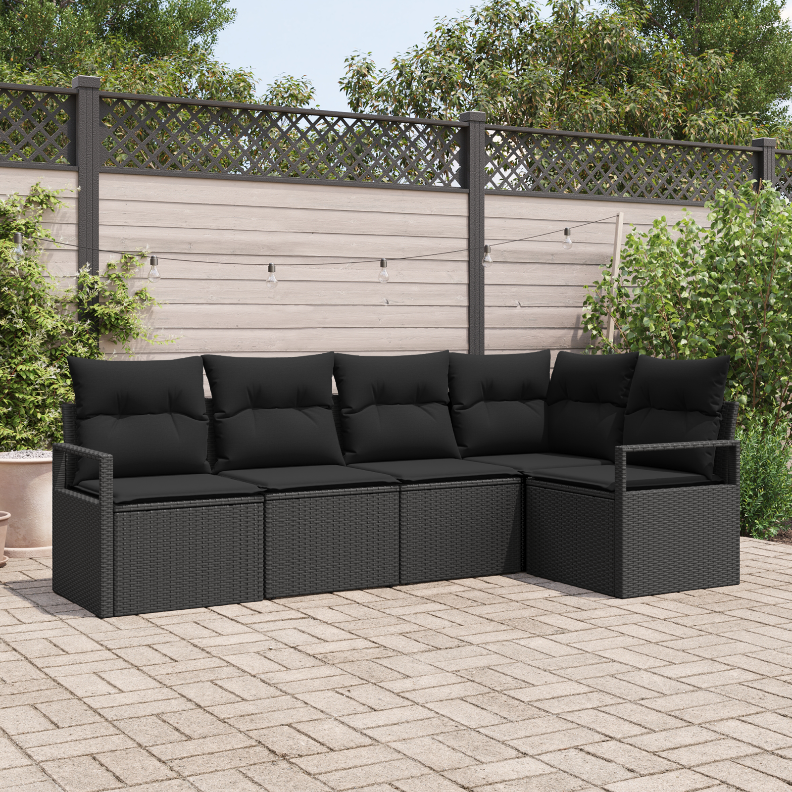 Set di Divani da Giardino vitaXL con Cuscini Vimini Nero da 5 Pz