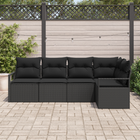 Set di Divani da Giardino vitaXL con Cuscini Vimini Nero da 5 Pz