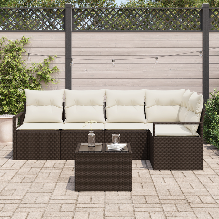 Set divano da giardino da 5 pezzi con cuscini in grigio polyrattan