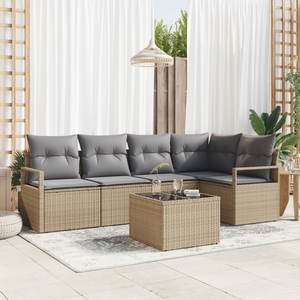 Set Divano da Giardino con Cuscini 6 Pezzi Rattan in Polyrattan Nero