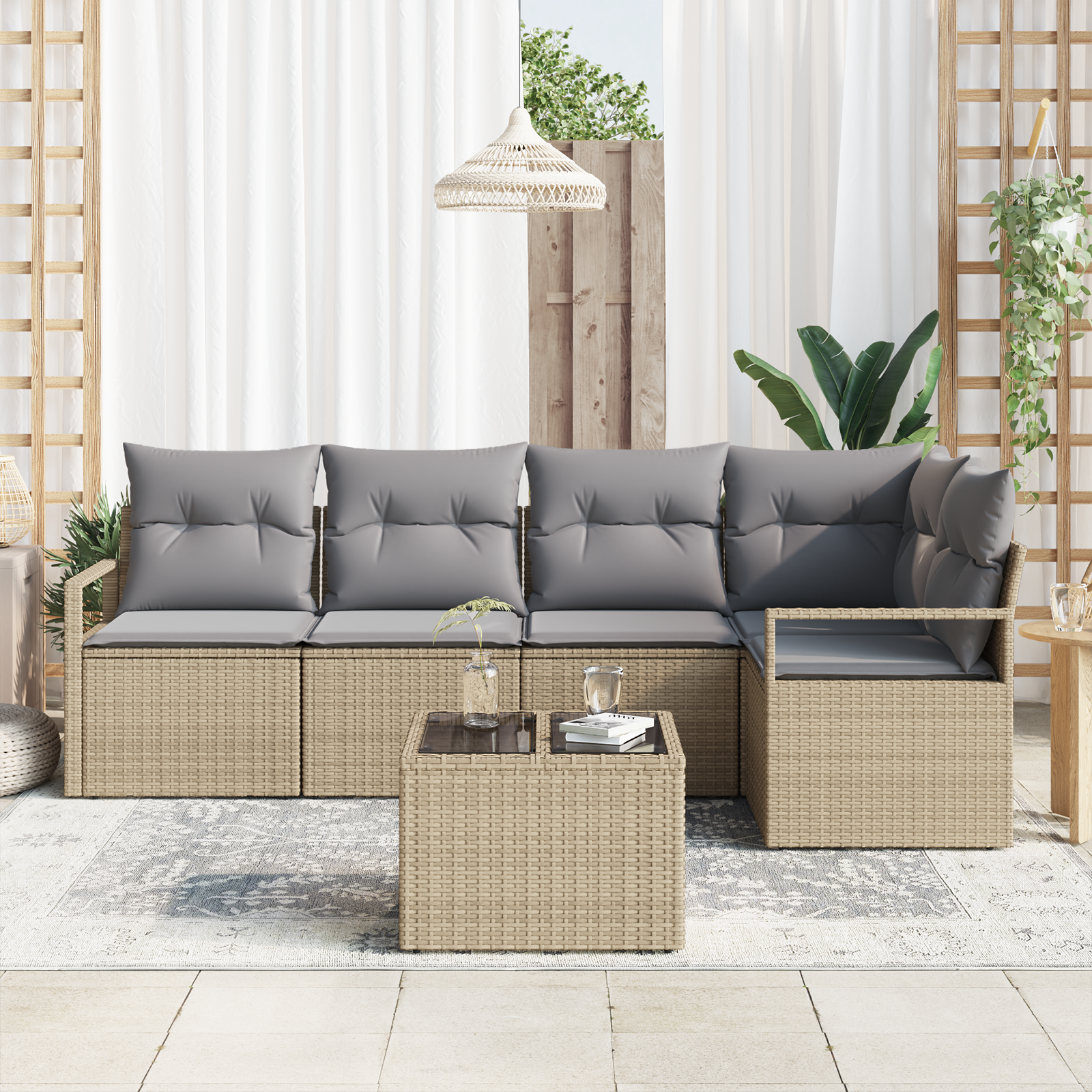 Set Divano da Giardino con Cuscini 6 Pezzi Rattan in Polyrattan Nero