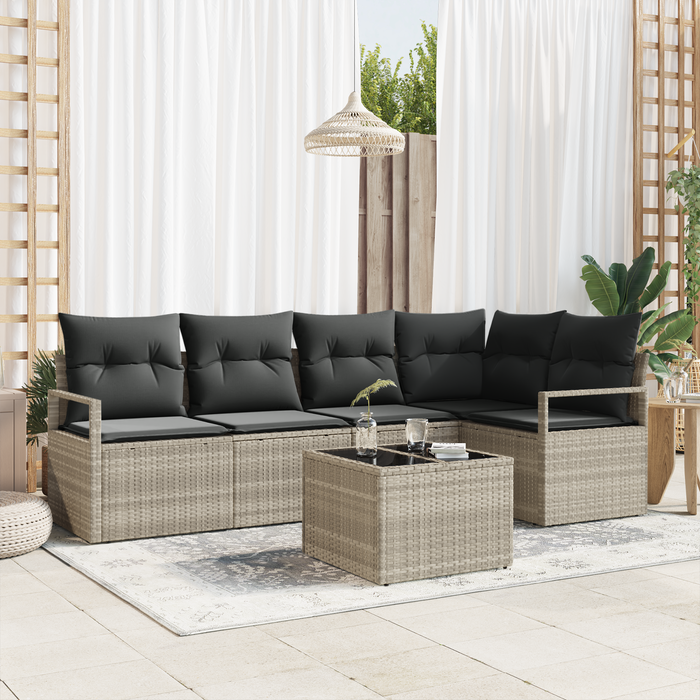 Set di Divani da Giardino 6 Pezzi con Cuscini Grigio Polyrattan