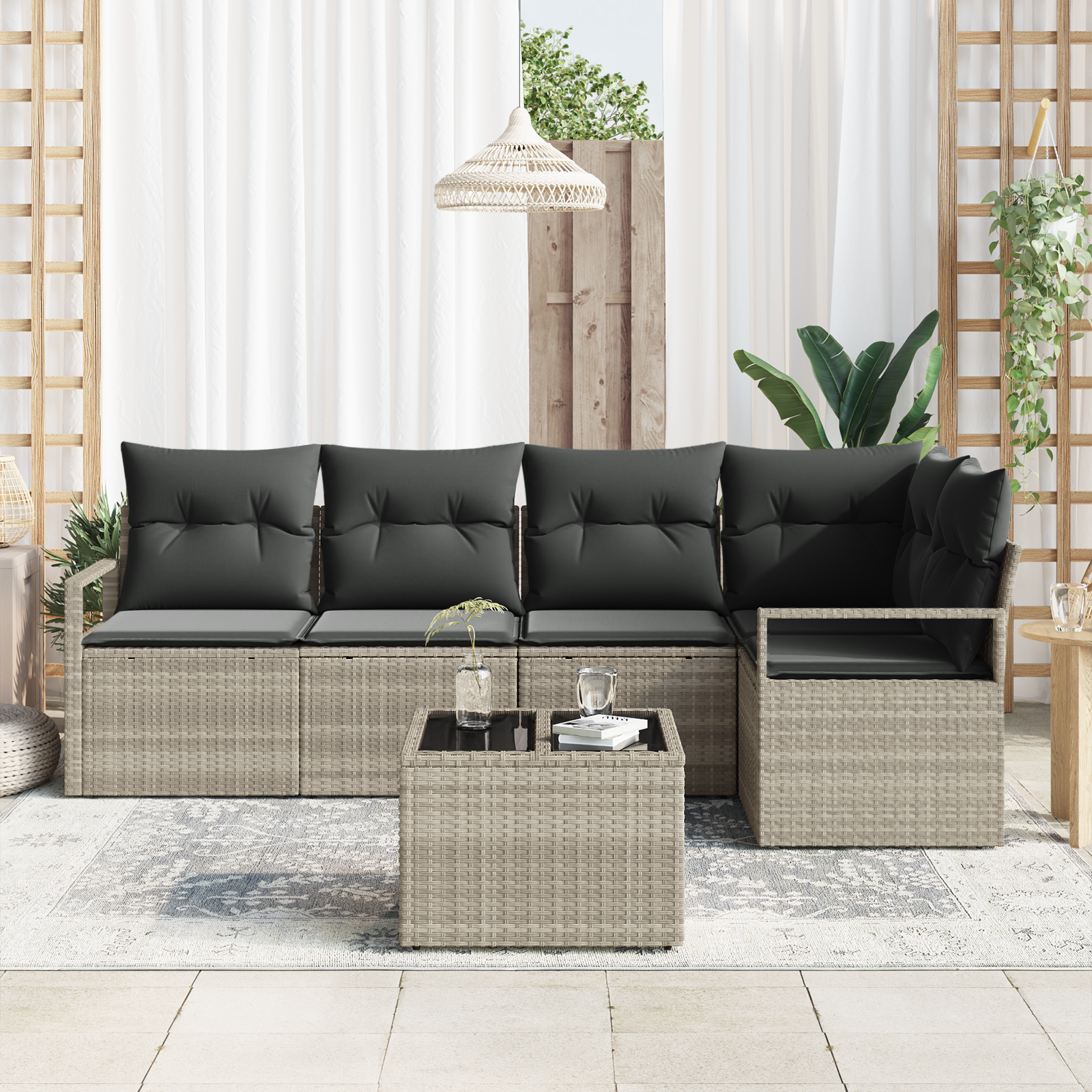 Set di Divani da Giardino 6 Pezzi con Cuscini Grigio Polyrattan