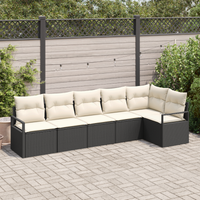 Set di divani da giardino in 6 pezzi con cuscini Nero Rattan Sintetico