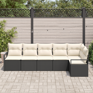 Set di divani da giardino in 6 pezzi con cuscini Nero Rattan Sintetico