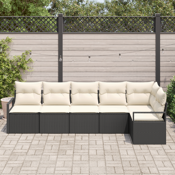 Set di divani da giardino in 6 pezzi con cuscini Nero Rattan Sintetico