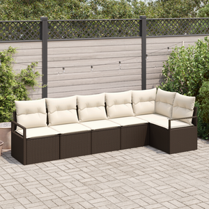 Set di Divani da Giardino a 6 Pezzi con Cuscini Marrone Polyrattan