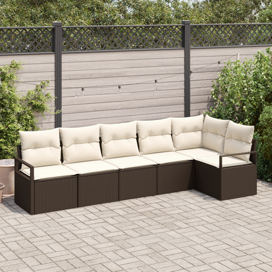 Set di Divani da Giardino a 6 Pezzi con Cuscini Marrone Polyrattan