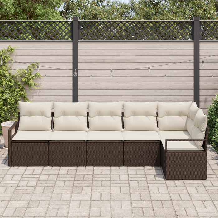Set di Divani da Giardino a 6 Pezzi con Cuscini Marrone Polyrattan